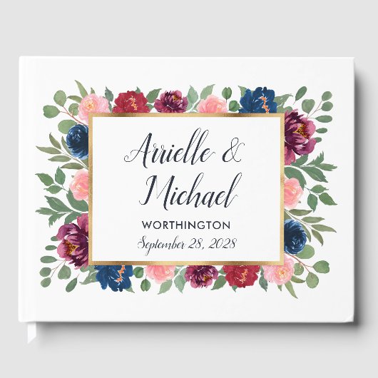 Bourgondië Blush Roze Marine Blauw Marsala Goud Br Gastenboek (Voorkant)