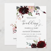 Bourgondië Blush Roze Rood Bordo Bloemen Bruiloft Kaart (Voorkant / Achterkant)