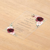 Bourgondië Blush Roze Rozen Bloemen Geometrische B Acryl Uitnodigingen (Laagn)