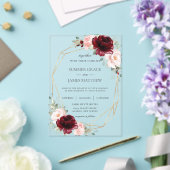 Bourgondië Blush Roze Rozen Bloemen Geometrische B Acryl Uitnodigingen (Insitu (Huwelijk))