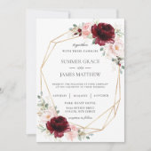 Bourgondië Blush Roze Rozen Bloemen Geometrische B Kaart (Voorkant)