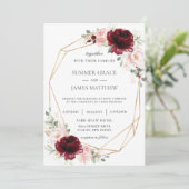 Bourgondië Blush Roze Rozen Bloemen Geometrische B Kaart (Staand voorkant)