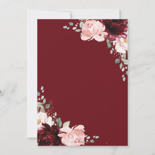 Bourgondië Blush Roze Rozen Bloemen Geometrische B Kaart (Achterkant)