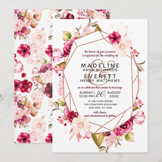 Bourgondië Blush Roze Terrarium Bruiloft Uitnodigi Kaart (Voorkant / Achterkant)