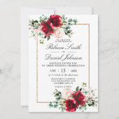 Bourgondië & Blush Roze Waterverf Bloemen Bruiloft Kaart (Voorkant)