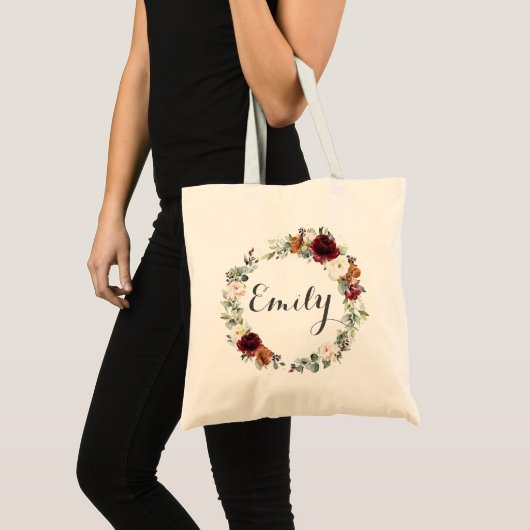 Bourgondië Blush Rust Bloemen Bruiloft gunst Tote Bag (Voorkant (product))