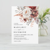 Bourgondië & Blush Rustieke Waterverf Bloemen Huwe Kaart (Staand voorkant)