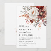 Bourgondië & Blush Rustieke Waterverf Bloemen Huwe Kaart (Voorkant / Achterkant)