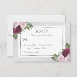 Bourgondië Blush Silver Bloemen Bruiloft RSVP Kaar