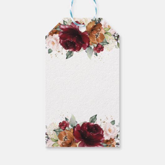 Bourgondië Blush Sinaasappel Bloemen Bruiloft Dank Cadeaulabel (Achterkant)