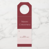 Bourgondië Blush Streep Vrolijk kerstcadeau Flessenhanger (Voorkant)
