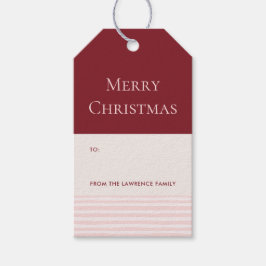 Bourgondië Blush Strepen Vrolijke Kerstvakantie Cadeaulabel