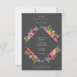 Bourgondië Blush Tropische Bloemen Bruiloft- Grijs Save The Date