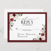 Bourgondië Blush Waterverf Bloemen Bruiloft RSVP I Uitnodiging Briefkaart (Voorkant / Achterkant)