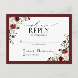Bourgondië Blush Waterverf Bloemen Bruiloft RSVP I Uitnodiging Briefkaart