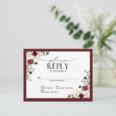 Bourgondië Blush Waterverf Bloemen Bruiloft RSVP I Uitnodiging Briefkaart (Staand voorkant)