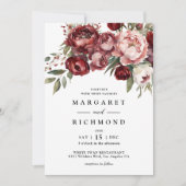 Bourgondië & Blush Waterverf Bloemen Rustiek Huwel Kaart (Voorkant)