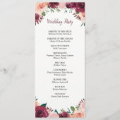 Bourgondië Blush Waterverf Herfst Bloemen Bruiloft Programmakaart (Achterkant)