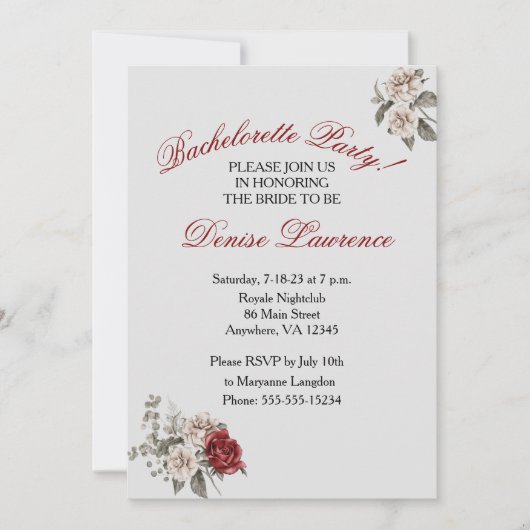 Bourgondië Blush Wit Bachelorette Party Uitnodigin Kaart (Voorkant)