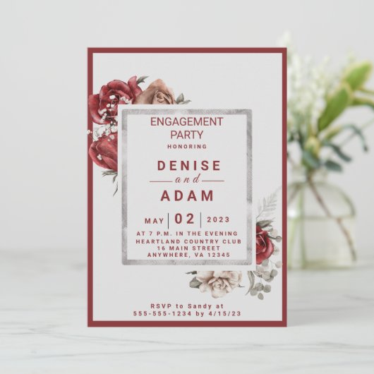 Bourgondië, Blush, Witte Rozen Verlovingsfeest  Kaart (Staand voorkant)