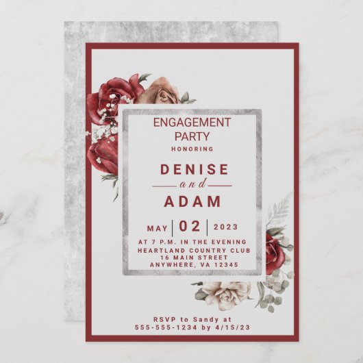 Bourgondië, Blush, Witte Rozen Verlovingsfeest  Kaart (Voorkant / Achterkant)