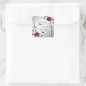 Bourgondië Blush Zilver Bloemen Spread Liefde Vierkante Sticker (Tas)