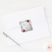 Bourgondië Blush Zilver Bloemen Spread Liefde Vierkante Sticker (Envelop)
