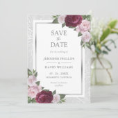 Bourgondië Blush Zilveren Bruiloft Save The Date K (Staand voorkant)