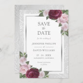 Bourgondië Blush Zilveren Bruiloft Save The Date K (Voorkant / Achterkant)