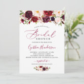 Bourgondië Boho Bloem Calligrafie Bruiloft Feest Kaart (Staand voorkant)