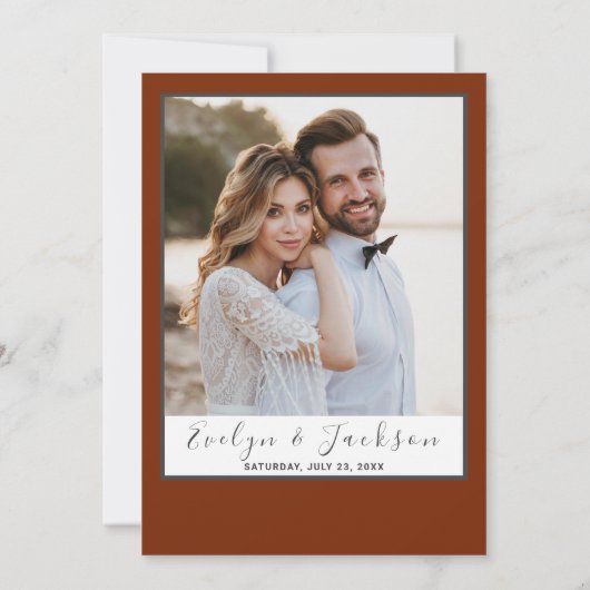 Bourgondië Boho Bloemen Foto Herfst Bruiloft Kaart (Achterkant)