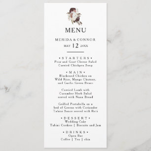 Bourgondië Boho Bloemenbruiloft Diner Menu