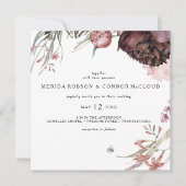 Bourgondië Boho Bloemenplein bruiloft uitnodiging (Voorkant)