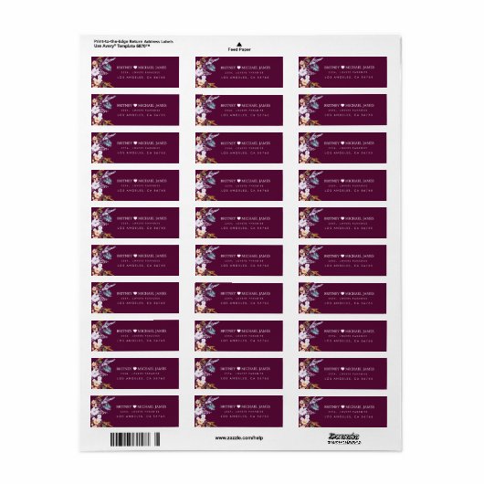 Bourgondië boho bloemhart retouradreslabel etiket (Full Sheet)