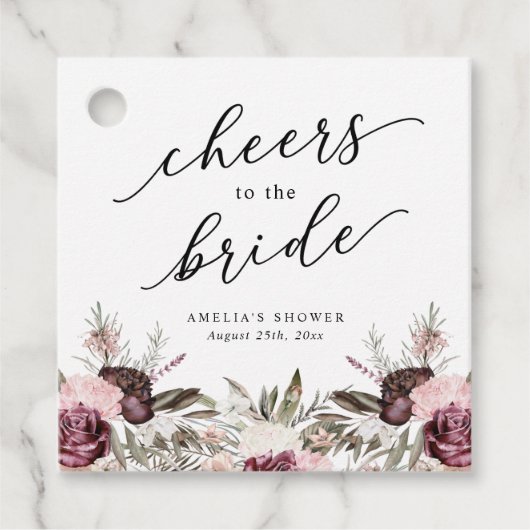 Bourgondië Boho Bloemrijke Bruiloft Bedankjes Labels (Voorkant)