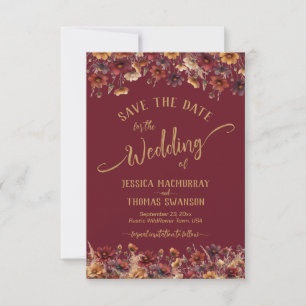 Bourgondië Boho Chic Wilde Bloemen Calligrafie Tro Save The Date