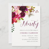 Bourgondië Boho Floral 90e negentigste verjaardag Kaart (Voorkant)