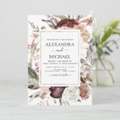 Bourgondië Boho Floral bruiloft Kaart (Staand voorkant)