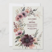 Bourgondië Boho Floral bruiloft Kaart (Voorkant)