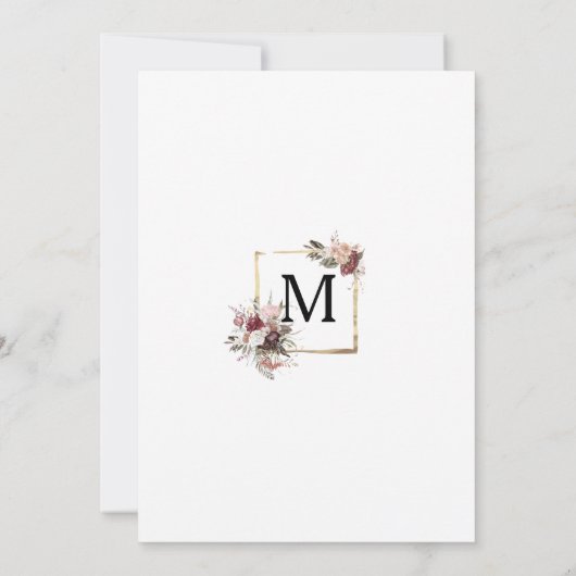 Bourgondië Boho Floral bruiloft uitnodiging (Achterkant)