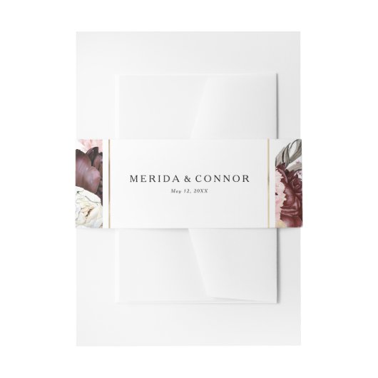 Bourgondië Boho Floral bruiloft uitnodiging Belly  Uitnodigingen Wikkel (Voorkant Voorbeeld)