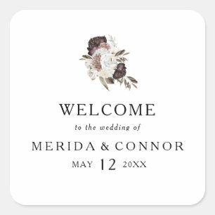 Bourgondië Boho Floral bruiloft welkom Vierkante Sticker
