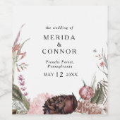 Bourgondië Boho Floral Bruiloft Wijn Label Wijn Etiket (Enkel label)