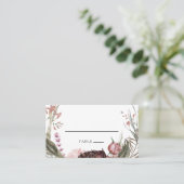 Bourgondië Boho Floral Flat Wedding Place Card Plaatskaartje (Staand voorkant)