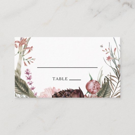 Bourgondië Boho Floral Flat Wedding Place Card Plaatskaartje (Voorkant)