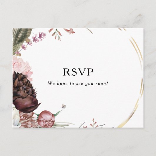 Bourgondië Boho Floral Menu Keuze RSVP briefkaart (Voorkant)