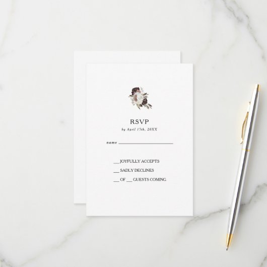Bourgondië Boho Floral RSVP-kaart RSVP Kaartje (Voorkant / Achterkant in situ)