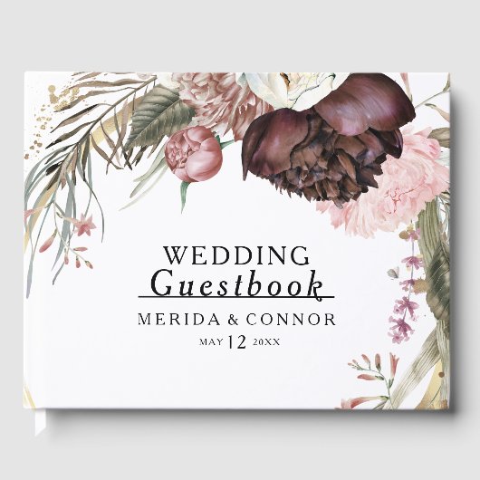 Bourgondië Boho Floral Wedding Gastenboek (Voorkant)