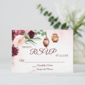 Bourgondië Boho Lantern Waterverf Floral RSVP-kaar RSVP Kaartje (Staand voorkant)