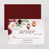 Bourgondië Boho Lantern Waterverf Floral RSVP-kaar RSVP Kaartje (Voorkant / Achterkant)